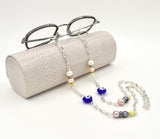 Pearl and Evil Eye Silver Eyeglasses Chain