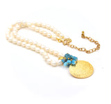 Pearl and Apatite Gold Coin Necklace