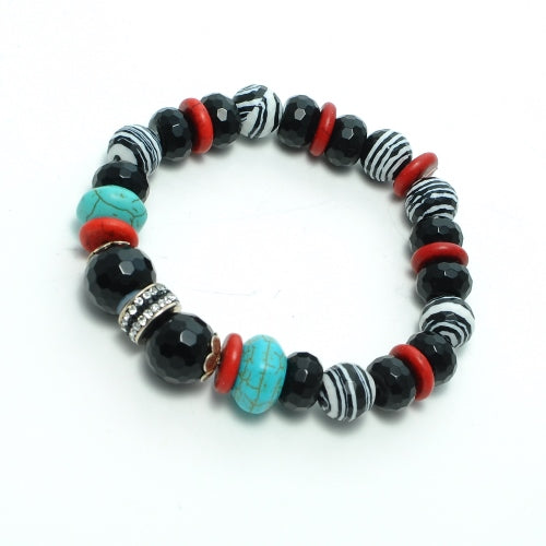 Turquoise, Agate And Jasper Stretch Silver Bracelet