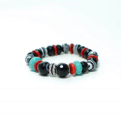 Turquoise, Agate And Jasper Stretch Silver Bracelet