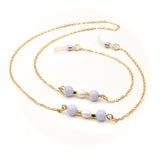 BLUE LACE AGATE GEMSTONE AND PEARL GOLD HANDMADE EYEGLASS CHAIN