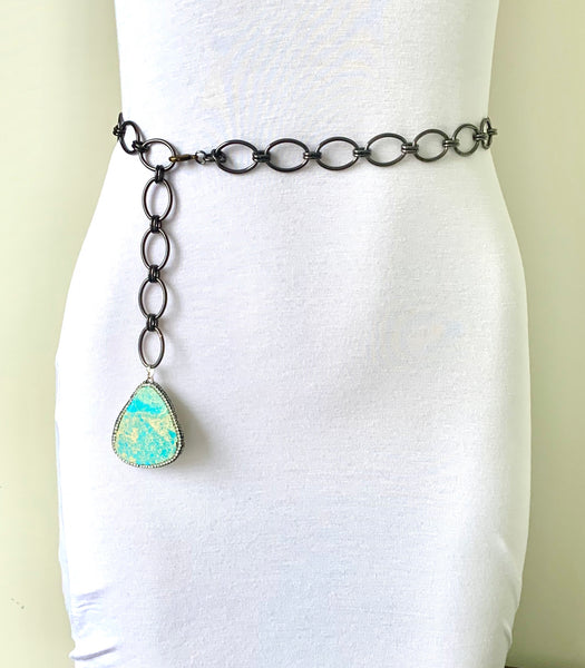 Black Chain Belt with Blue Jasper Stone