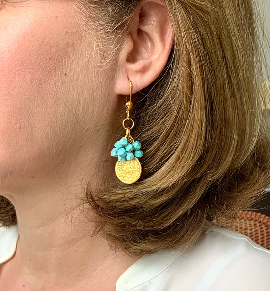 TURQUOISE AND GOLD COIN HANDMADE EARRINGS