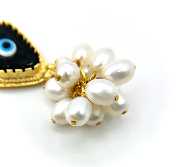 PEARL CLUSTER AND EVIL EYE GOLD HANDMADE NECKLACE