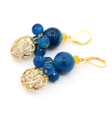 Blue Agate Cluster Gold Earrings