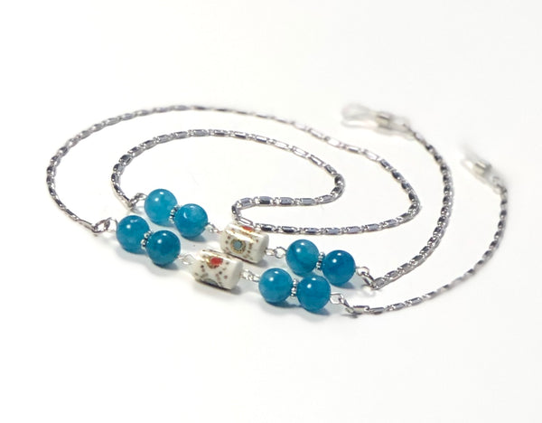 Apatite and Enameled Bead Silver Eyeglasses Chain