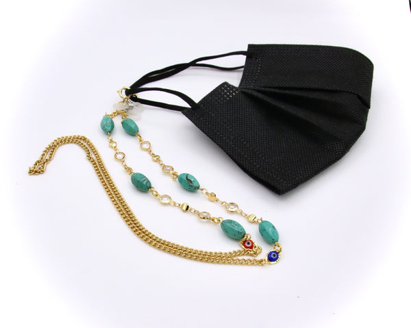 TURQUOISE EYEGLASS AND MASK GOLD CHAIN