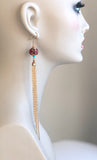 EXTRA LONG RED CLAY BEAD HANDMADE GOLD EARRINGS
