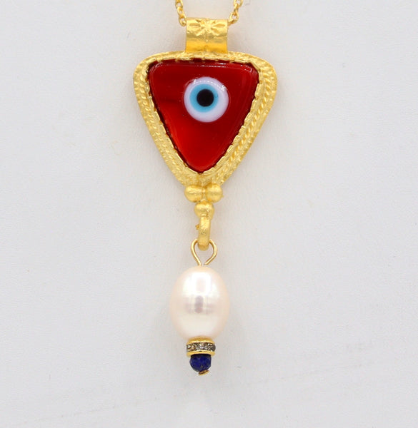 Triangle Red Evil Eye Gold Necklace