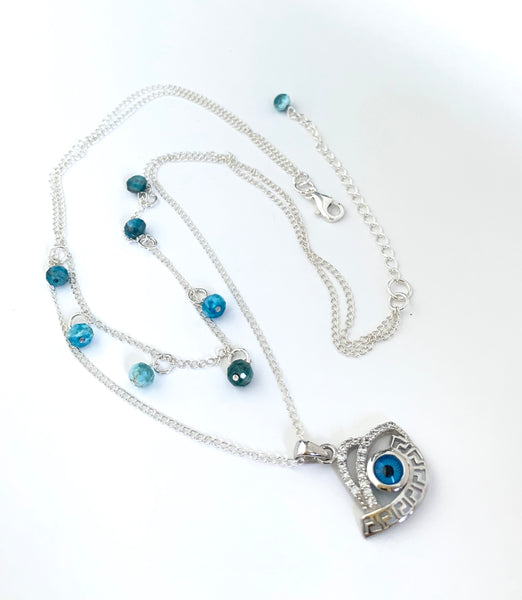Sterling Silver Evil Eye And Apatite Stone Necklace