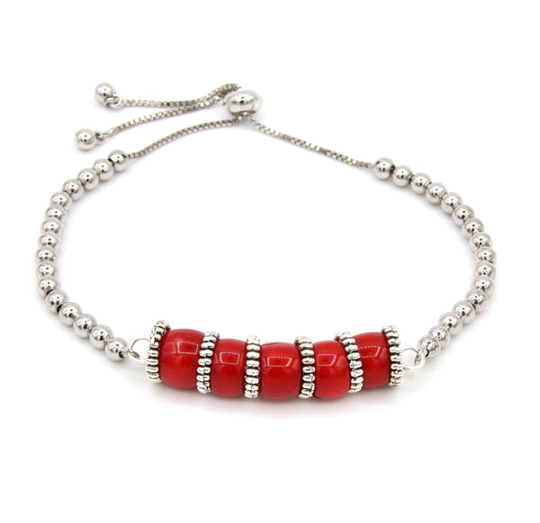 Red Coral Silver Bracelet