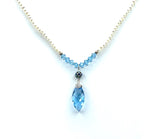 Pearl and Blue Crystal Sterling Silver Necklace