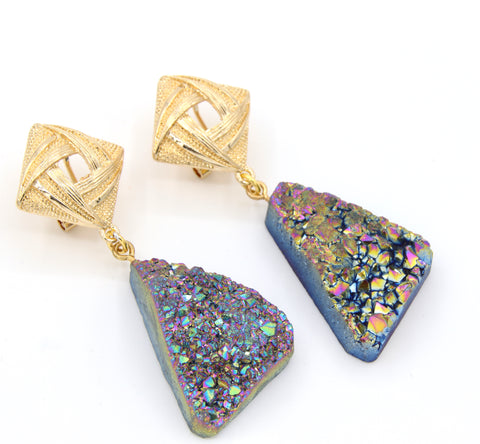 Raw Blue Quartz Gold Earrings