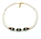 Pearl and Engraved Black Coral Gold Necklace