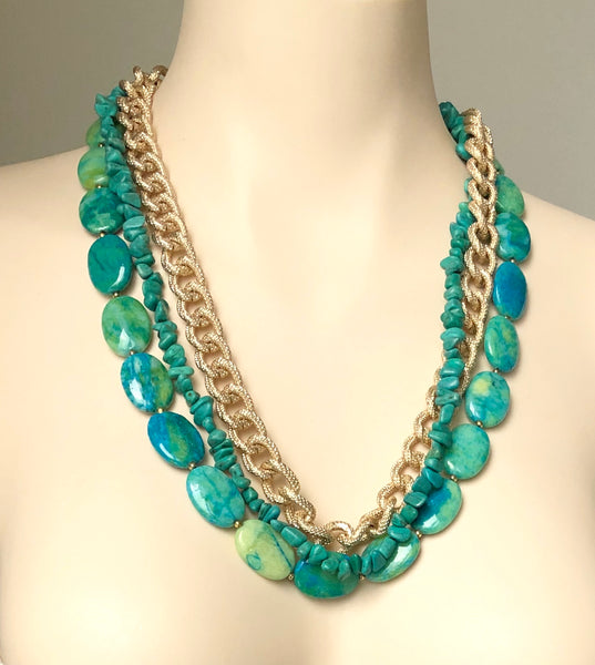 BLUISH GREEN CHUNKY NECKLACE
