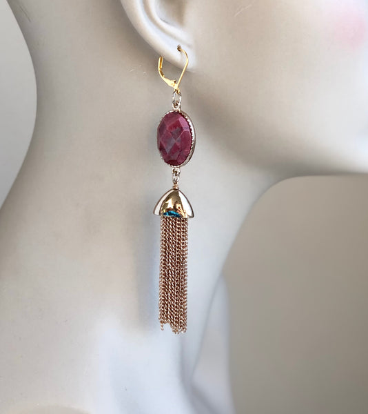 RED JADE TASSEL EARRINGS