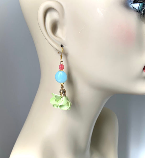 Amazonite and Quartz Flower Earrings