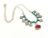 Ruby and Turquoise Silver Necklace