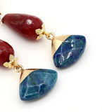Red Jade and Apatite Gold Earrings