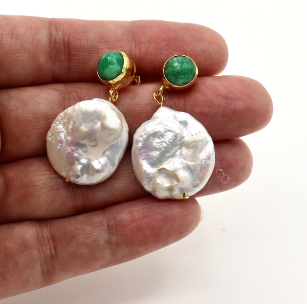 Pearl and Jade Gold Earrings
