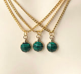 Triple Chain Malachite Pendant Gold Necklace