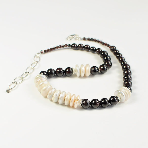 Statement Garnet and Pearl Silver Necklace