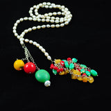 GEMSTONE AND PEARL LONG HANDMADE NECKLACE
