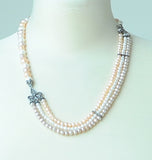 THREE STRANDS PEARL IN STERLING SILVER HANDMADE NECKLACE