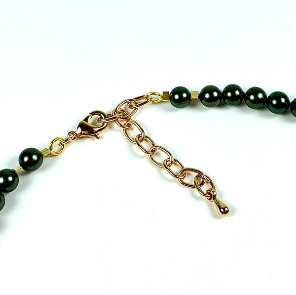 Dark Olive Green Mother Of pearl Gold Choker