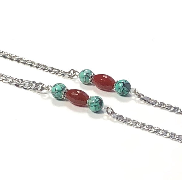 Turquoise and Agate Silver Sunglasses Chain