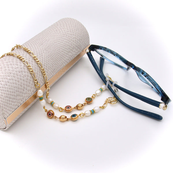 Gold Evil Eye And Pearl Eyeglasses  Chain