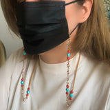 TURQUOISE HOWLITE AND JASPER EYEGLASS AND MASK HOLDER GOLD CHAIN