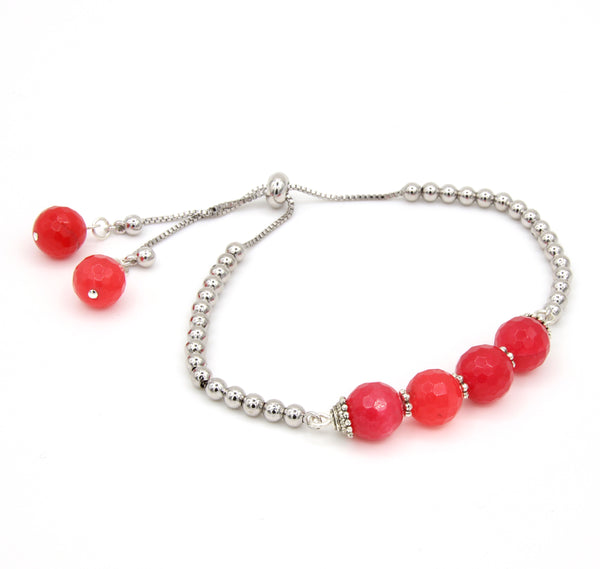 Delicate Red Jade Silver Bracelet