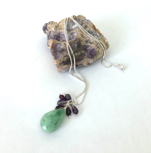 Jade and Amethyst Silver Pendant Necklace