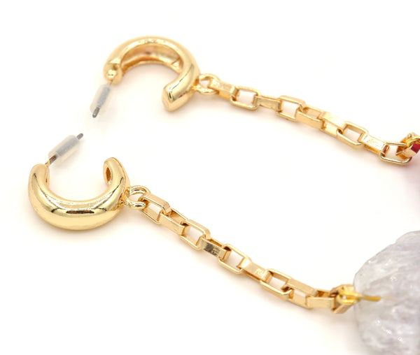 Asymmetrical Large Agate Gold Earrings