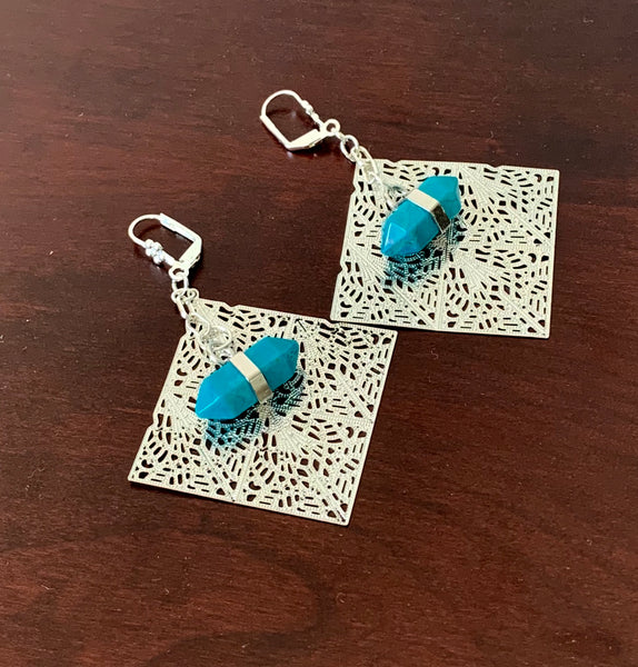 SQUARE FRAME TURQUOISE EARRINGS