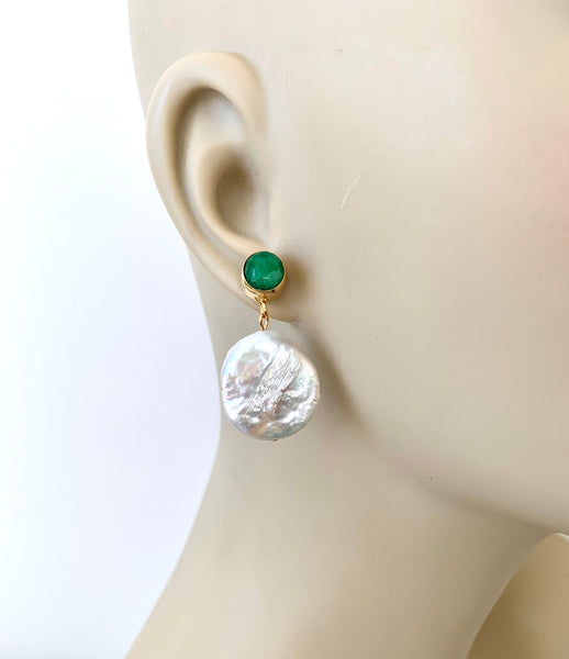 Pearl and Jade Gold Earrings