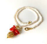 CORAL PEARL CLUSTER HANDMADE GOLD NECKLACE
