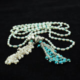 TURQUOISE AND PEARL LONGSILVER HANDMADE NECKLACE