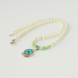 PEARL AND SILVER EVIL EYE HANDMADE NECKLACE