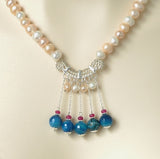 PEARL AND BLUE AGATE STERLING SILVER NECKLACE