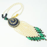 MALACHITE AND PEARL STERLING SILVER STATEMENT NECKLACE