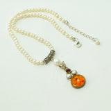 AMBER AND PEARL STERLING SILVER HANDMADE NECKLACE