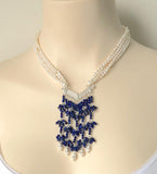 LAPIS LAZULI AND PEARL STERLING SILVER HANDMADE NECKLACE
