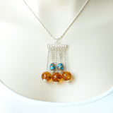 AMBER GEMSTONE AND WOOD TURQUOISE BEAD HANDMADE SILVER NECKLACE