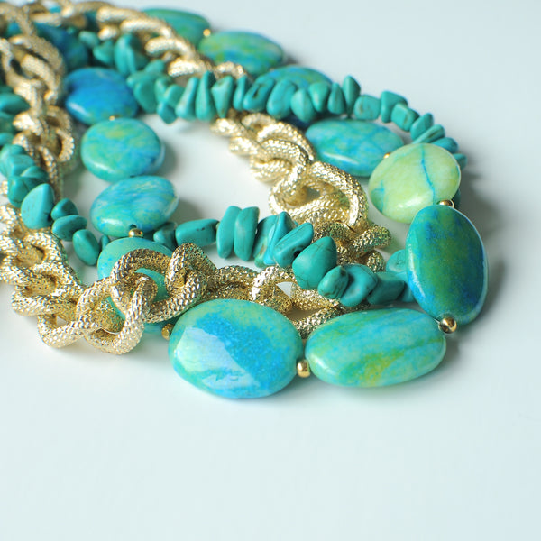 BLUISH GREEN CHUNKY NECKLACE