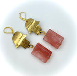 Pink Quartz Gold Hamsa Hand Earrings
