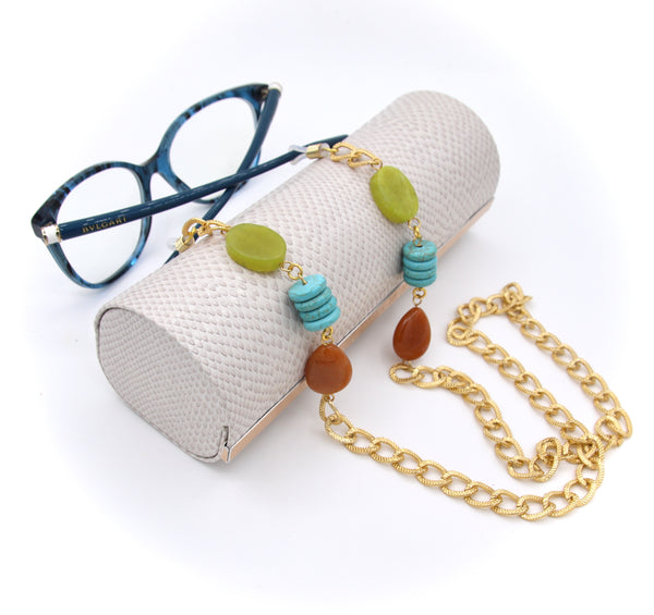 Turquoise and Jade Gold Eyeglasses Chain